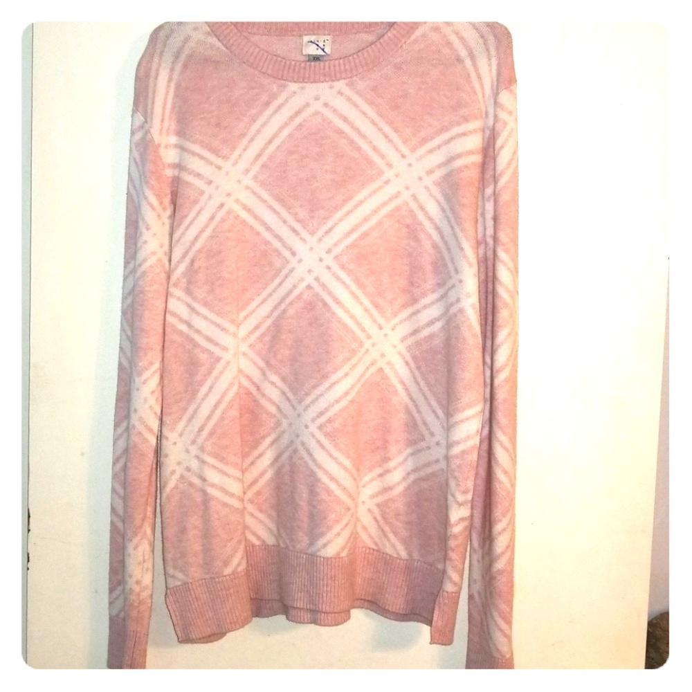 Pink and white large checkered sweater